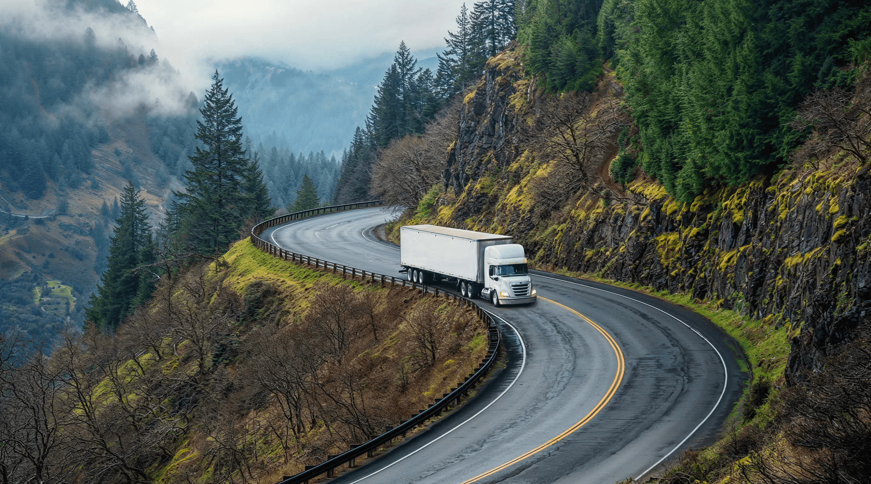 HGV truck on a winding mountain road